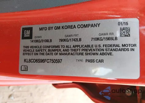 2015 Chevrolet Spark 1Lt Cvt из США, поврежденный, VIN KL8CD6S96FC750597